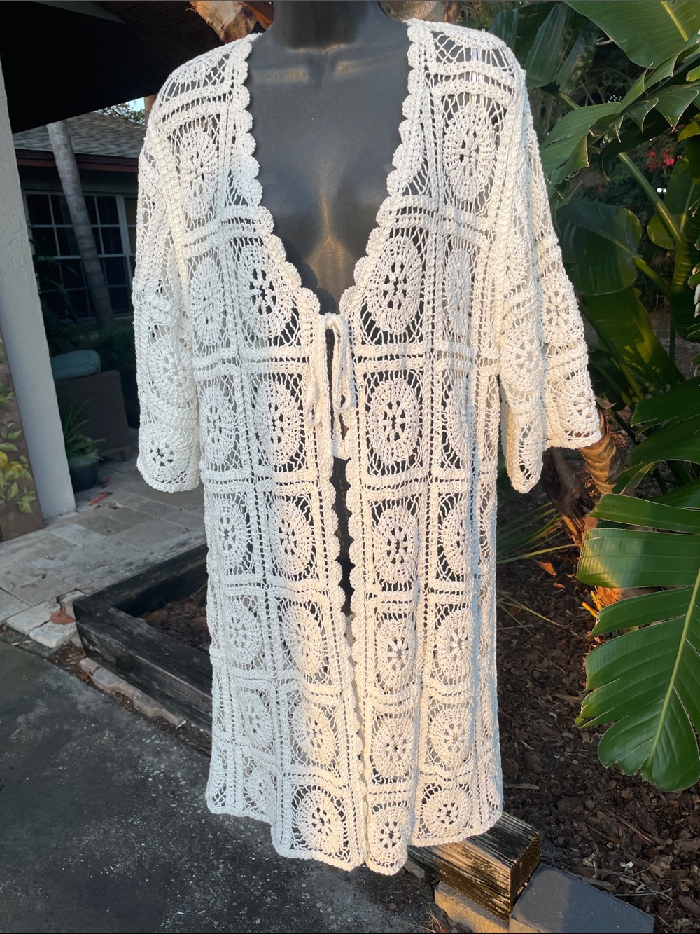 solitaire, crochet, lace tunic top duster jacket